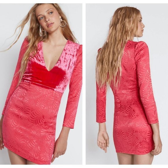 FREE PEOPLE Dress Pink Cocktail Long Sleeves V Neck Mini Velvet Cocktail Party - Picture 10 of 12